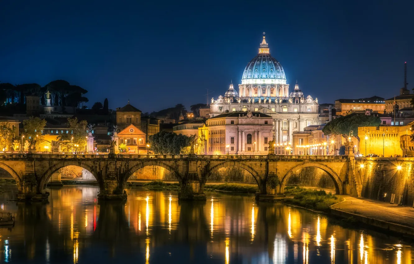 Photo wallpaper night, lights, Rome, Italy