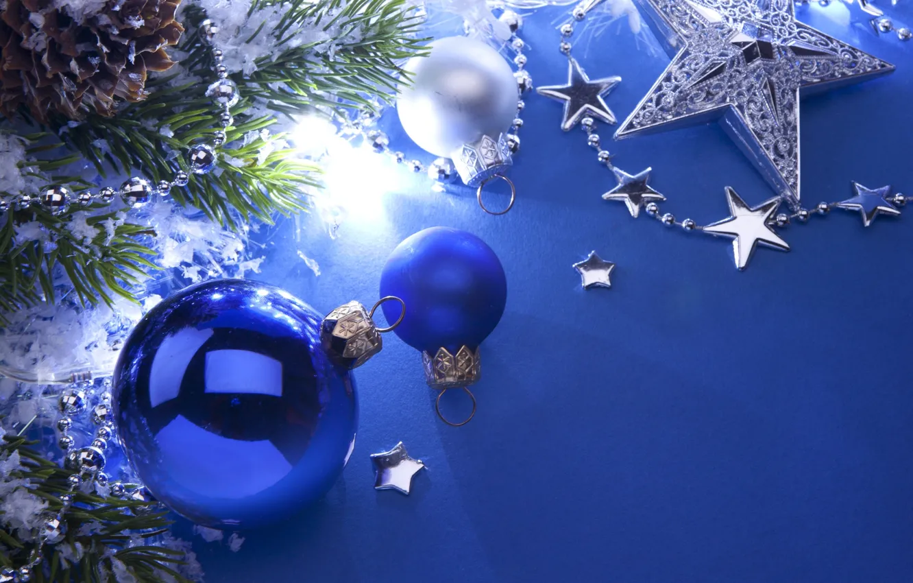 Photo wallpaper stars, balls, branches, balls, toys, tree, New Year, Christmas