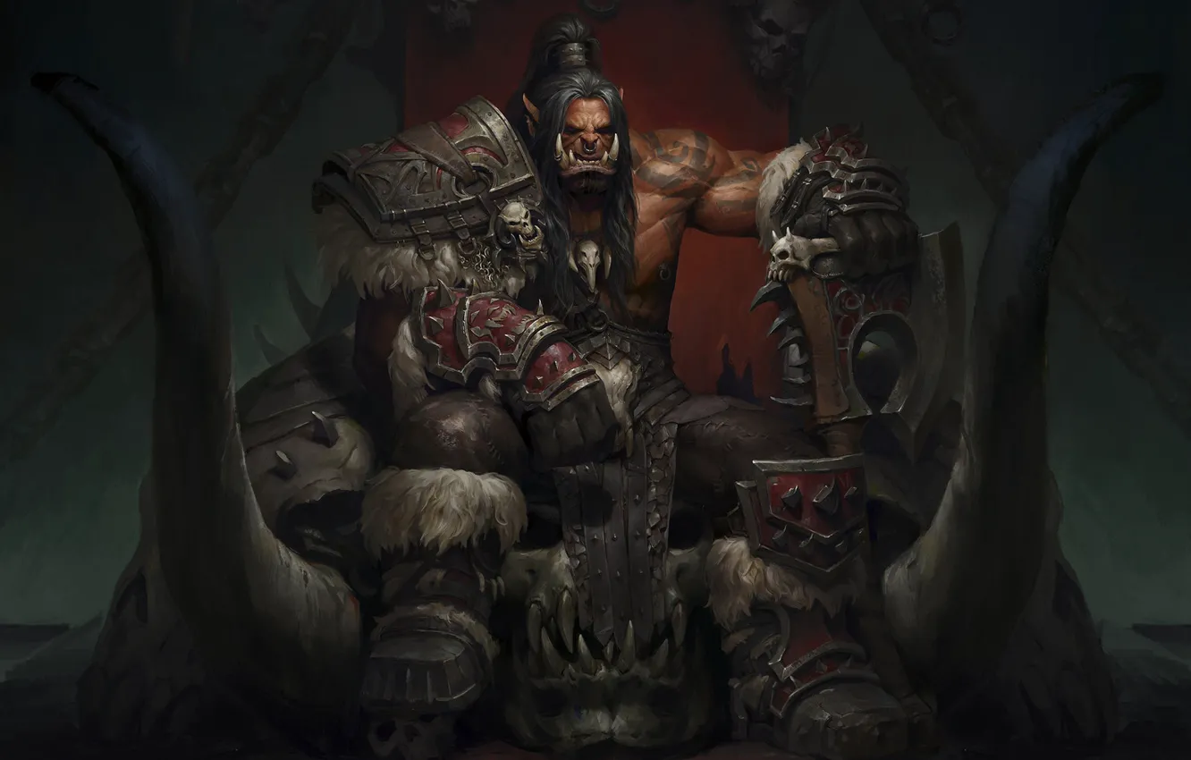 Photo wallpaper Orc, the throne, World Of Warcraft, Grom Hellscream