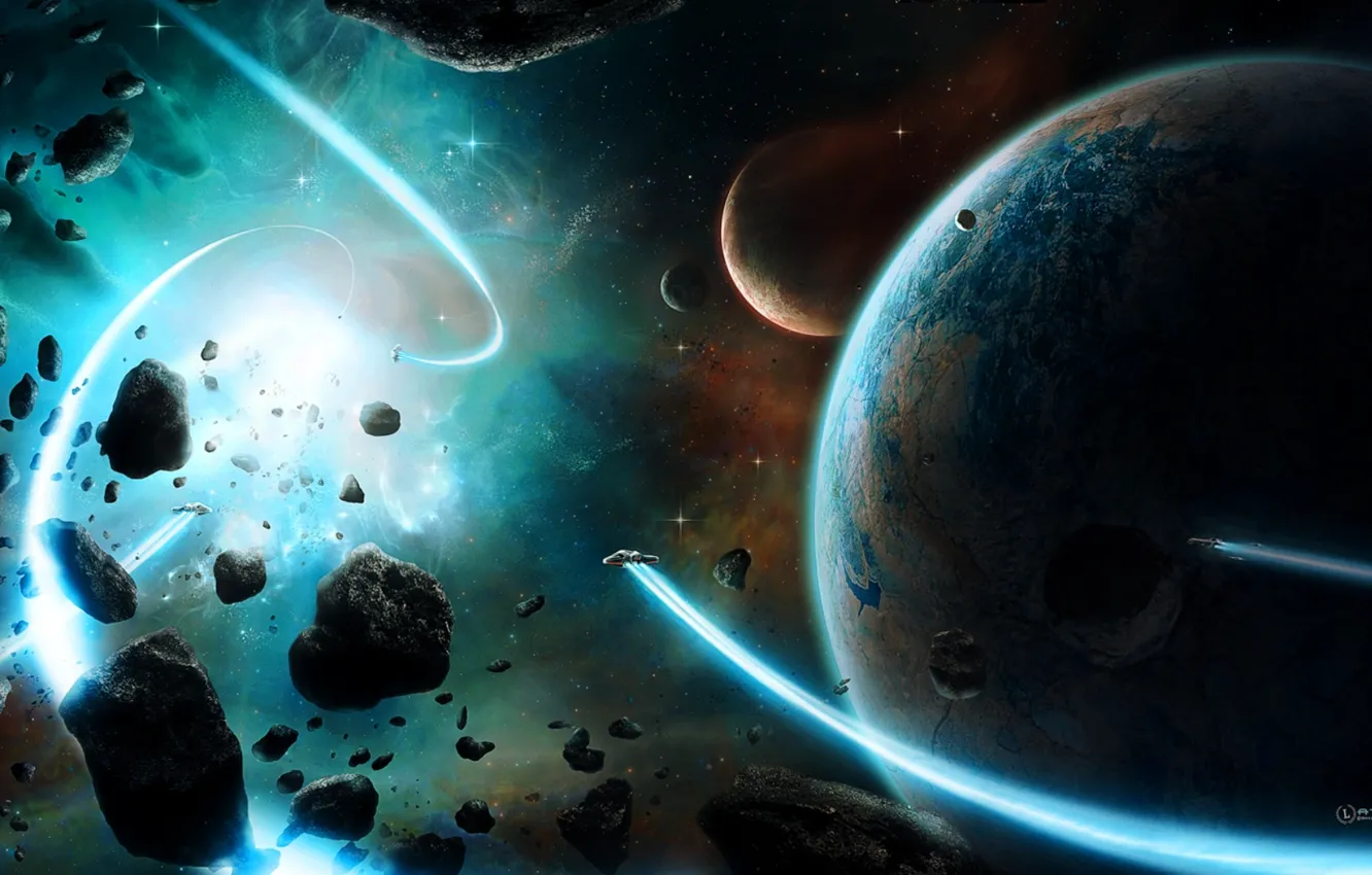 Photo wallpaper stars, planets, spaceships, attraction