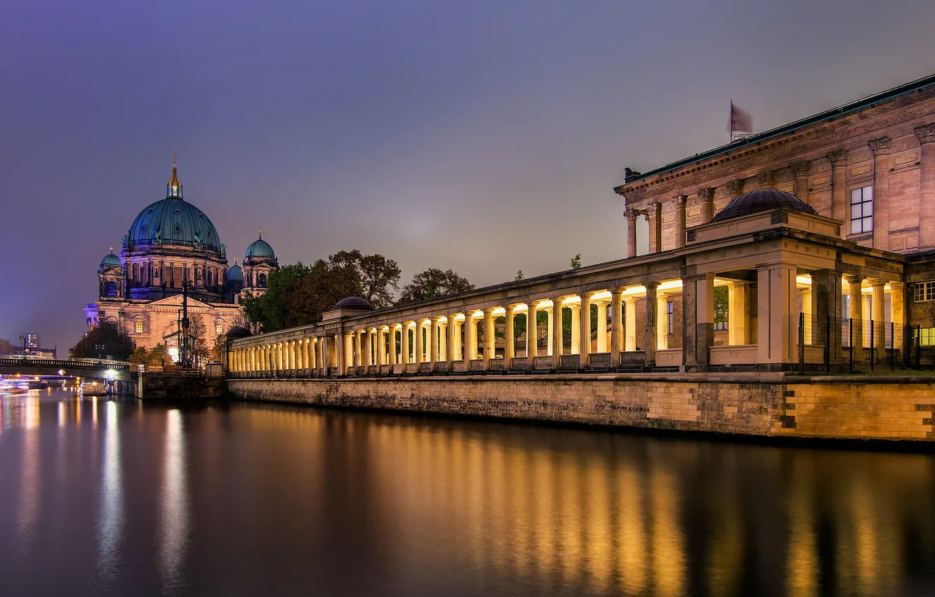 Photo wallpaper light, night, the city, river, Germany, Germany, Berlin, Berlin