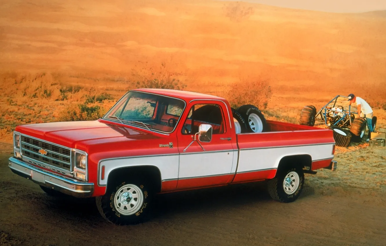 Photo wallpaper background, Chevrolet, Chevrolet, pickup, the front, buggy, 1979, Silverado
