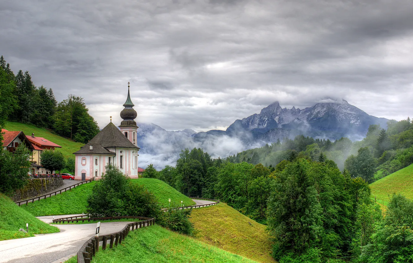 Photo wallpaper road, trees, landscape, mountains, nature, photo, Germany, Cathedral