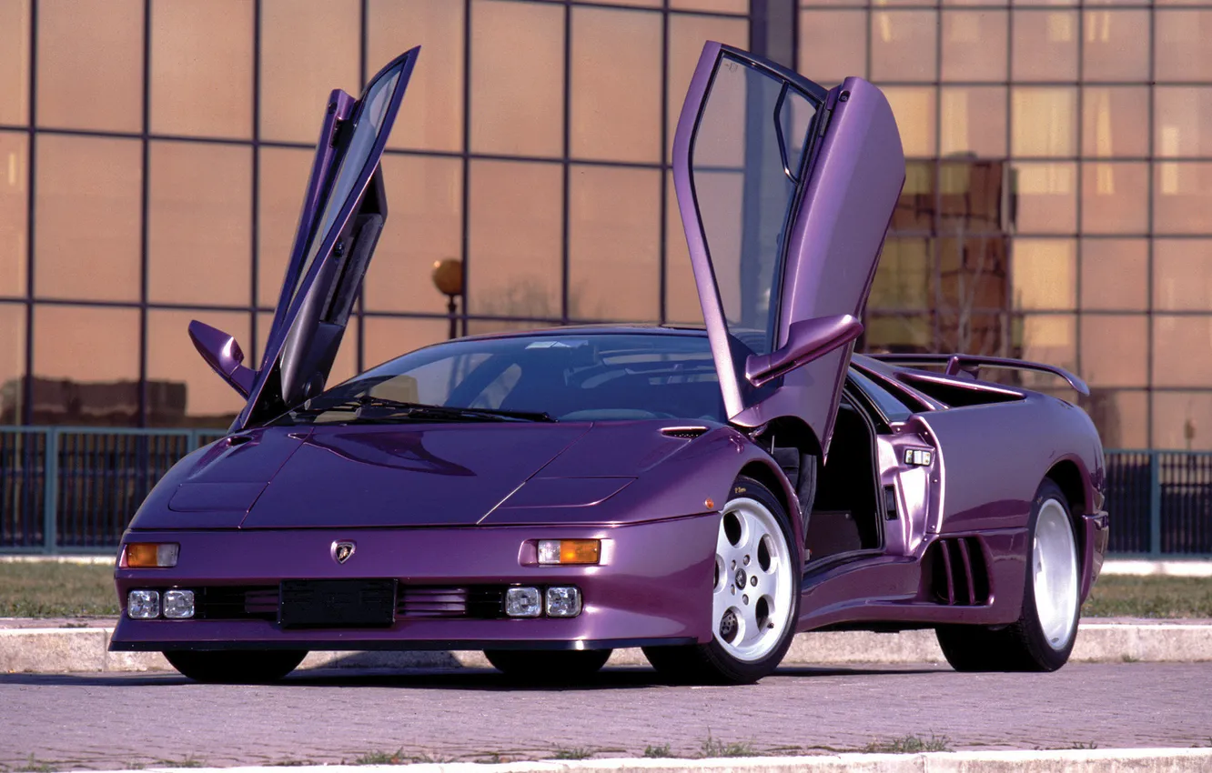 Photo wallpaper purple, tuning, building, Lamborghini, the door, Lambo, diablo, Diablo
