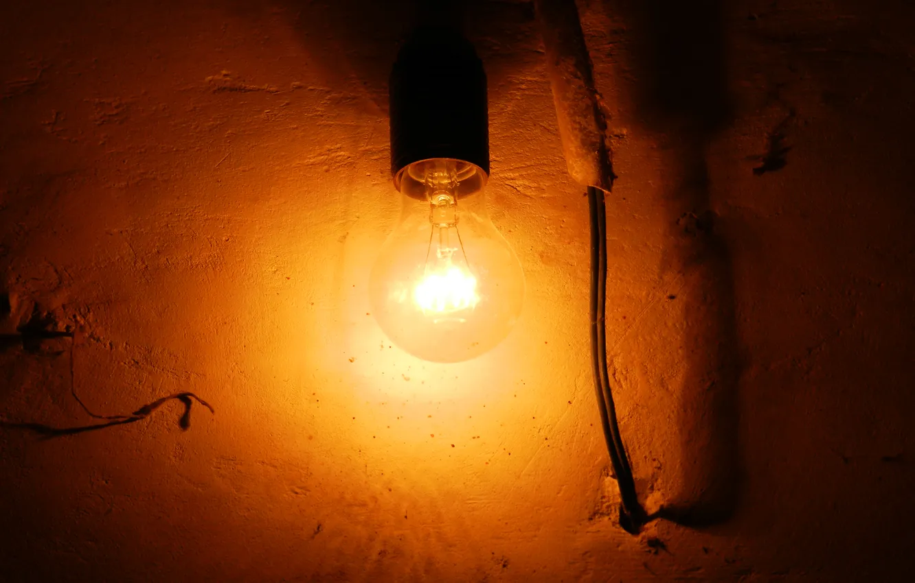 Photo wallpaper light, wall, wire, lamp