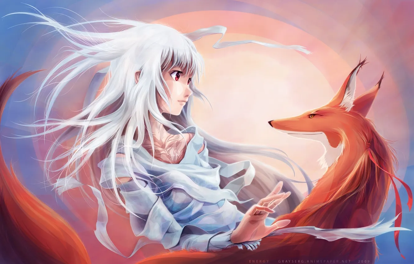 Photo wallpaper tattoo, Fox, girl