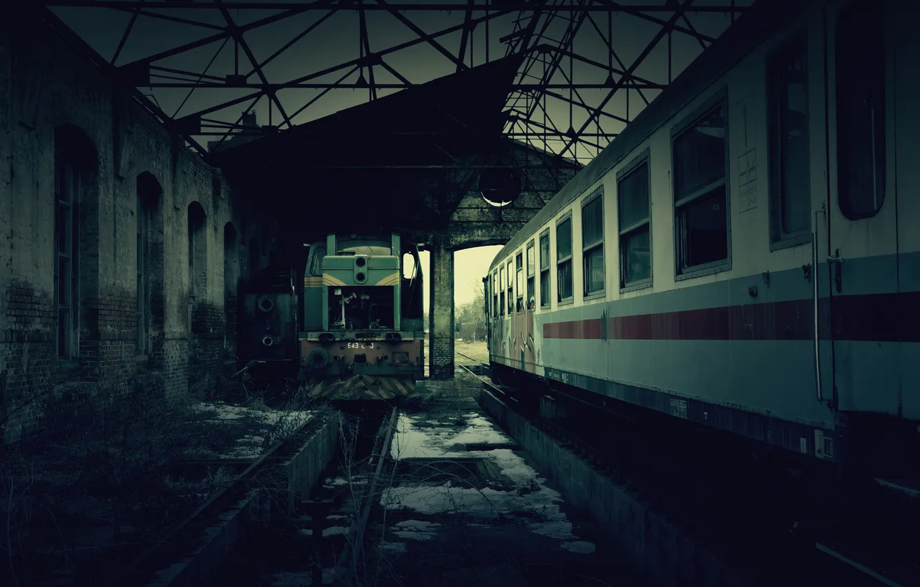 Photo wallpaper cars, depot, transport, old trains