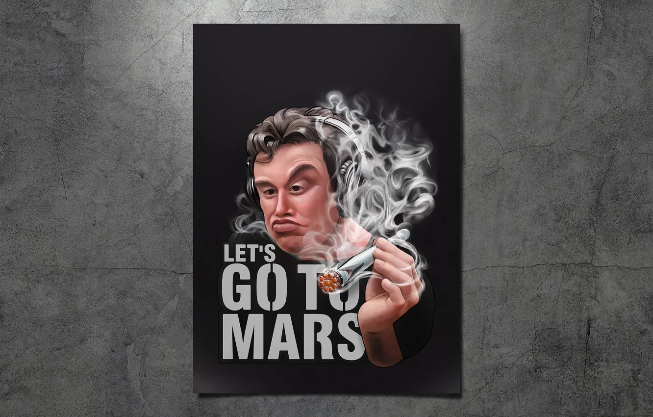 Photo wallpaper Minimalism, Smoke, Cant, Poster, Rocket, Art, Elon Musk, Nozzle
