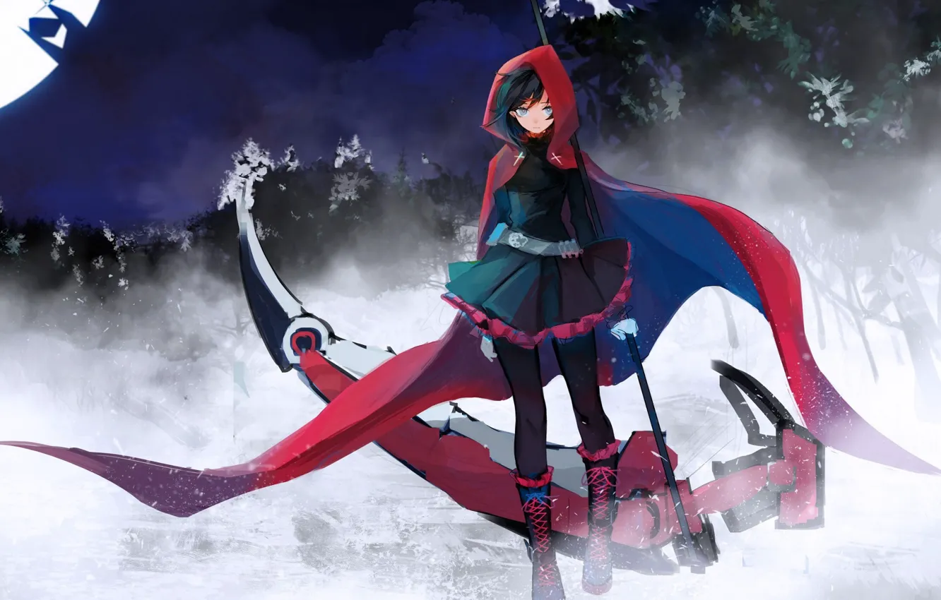 Photo wallpaper girl, weapons, braid, cloak, RWBY