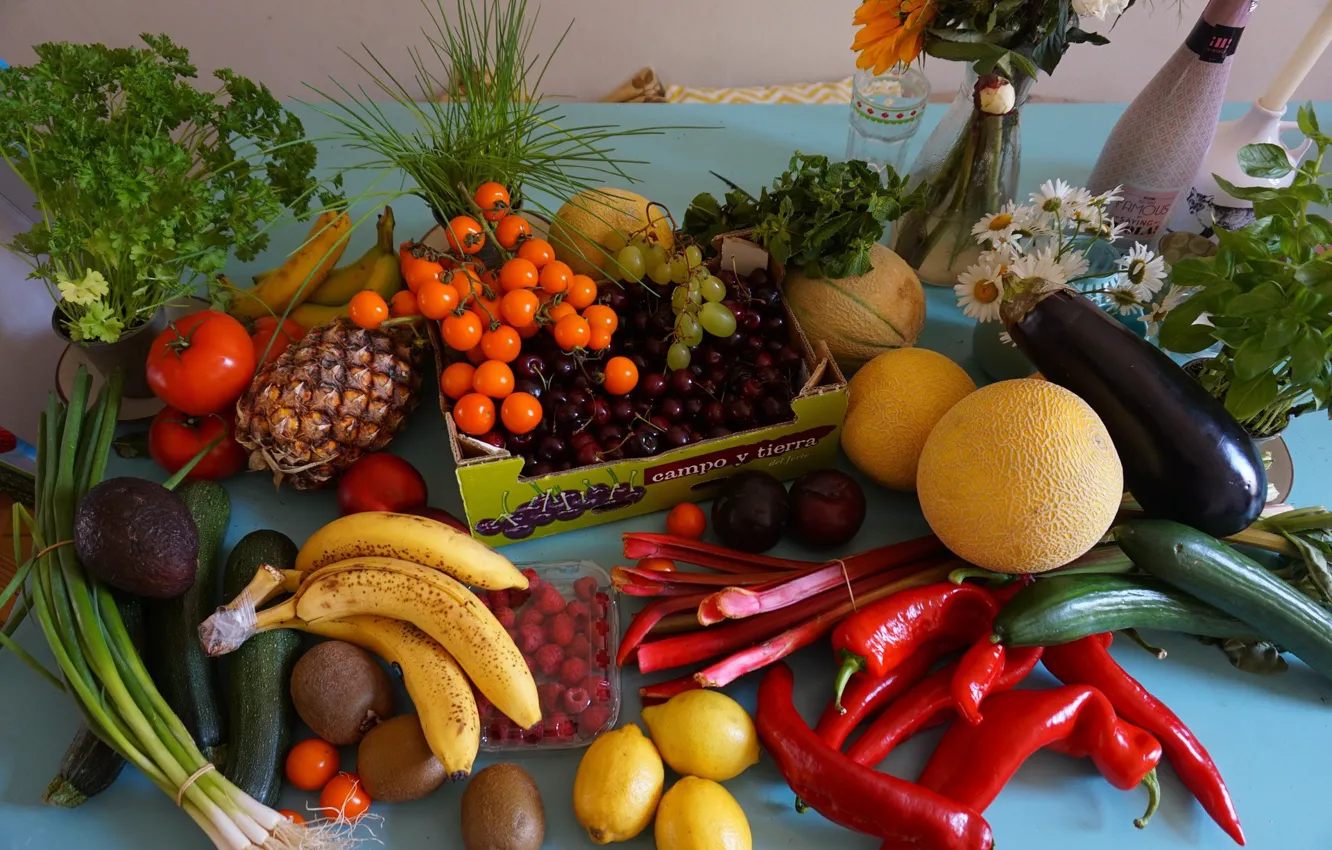 Photo wallpaper fruit, vegetables, different