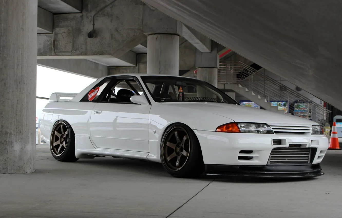 Photo wallpaper nissan, turbo, white, wheels, skyline, japan, jdm, tuning