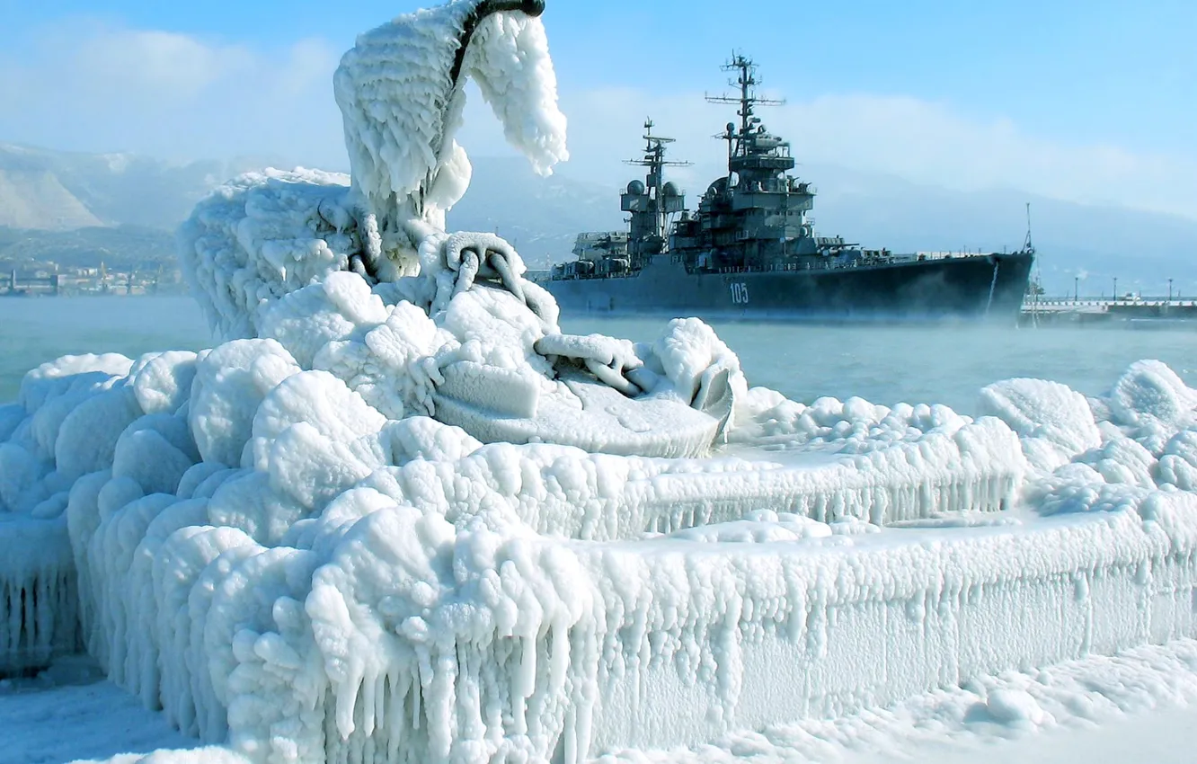 Photo wallpaper winter, cruiser, Novorossiysk, Mikhail Kutuzov