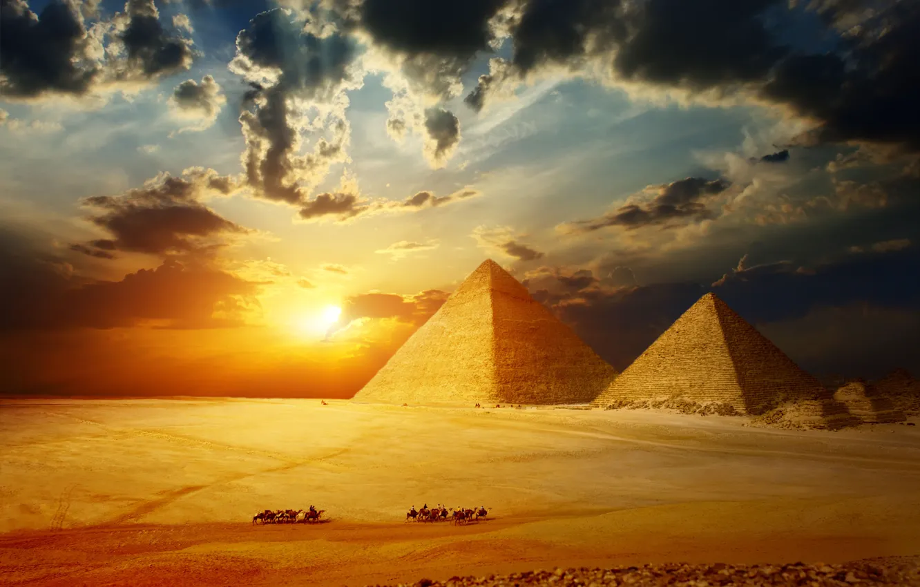 Photo wallpaper sand, the sky, the sun, landscape, one, HDR, blur, Giza