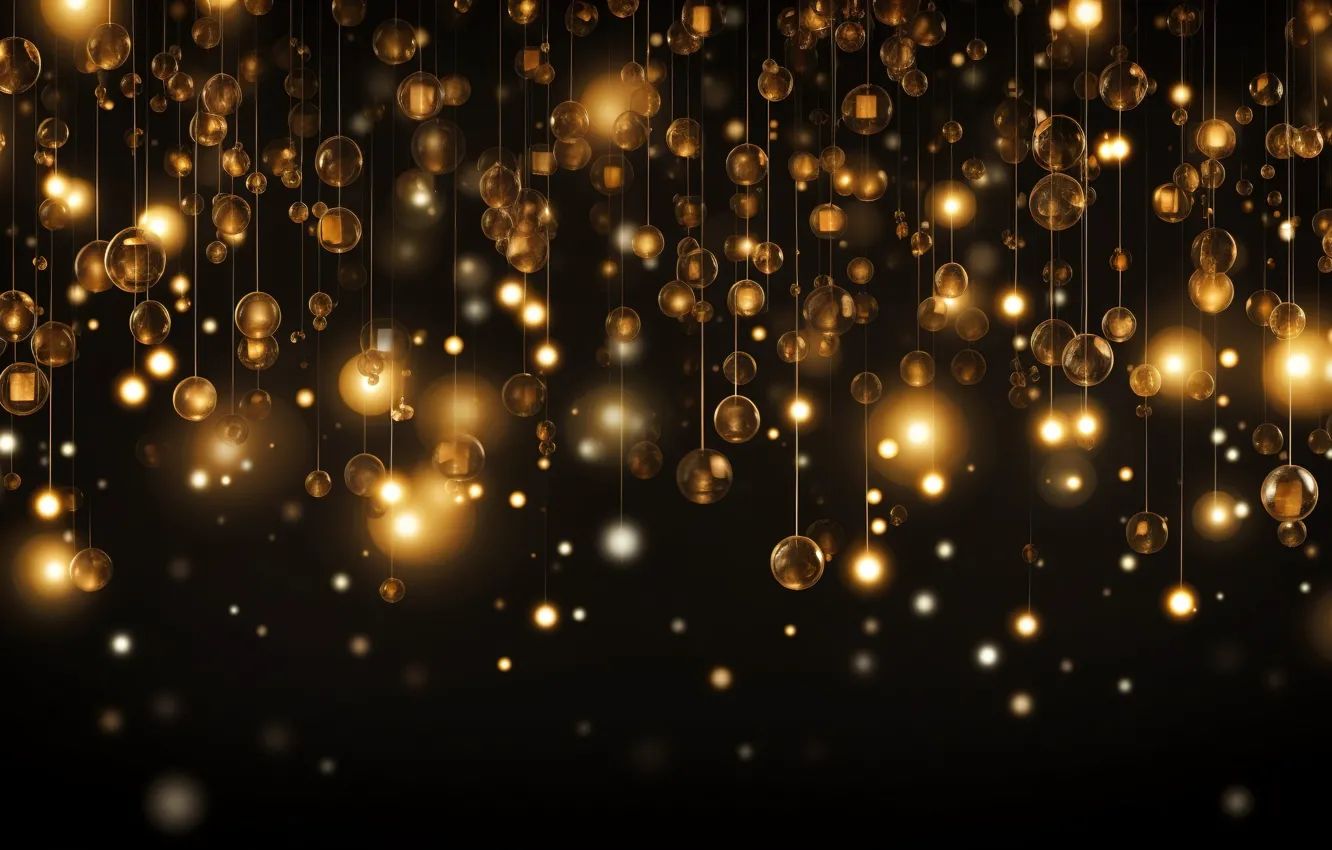 Photo wallpaper decoration, lights, the dark background, balls, New Year, Christmas, golden, new year