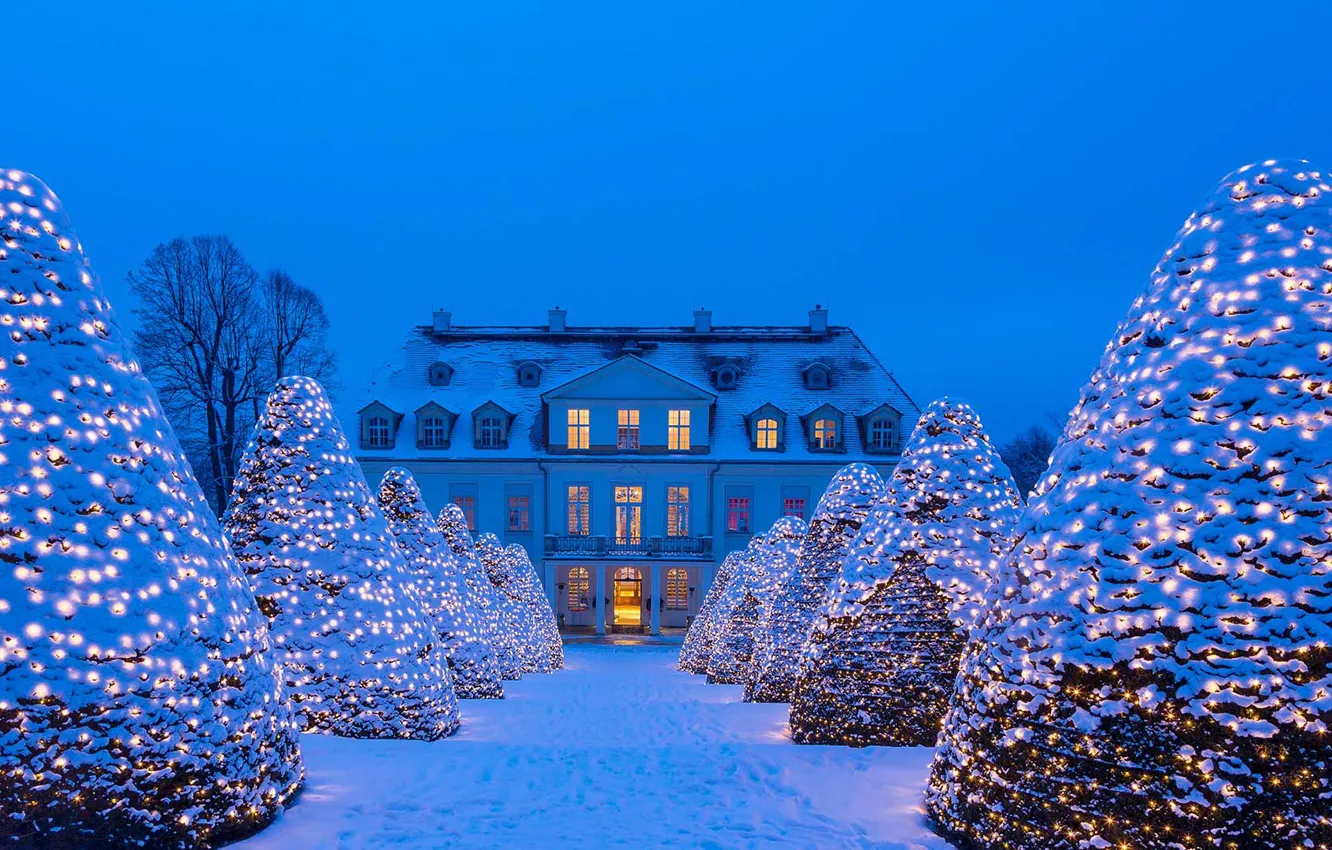 Photo wallpaper winter, snow, lights, Germany, Christmas, decoration, Saxony, The Bottom Of The Stairs.