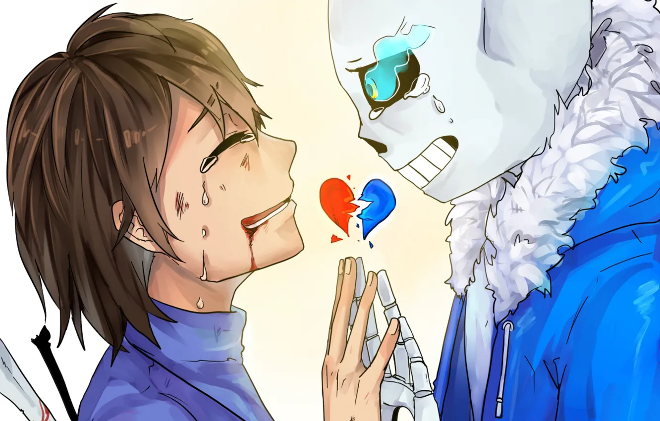 Photo wallpaper tears, art, two, drama, Undertale, Undertail