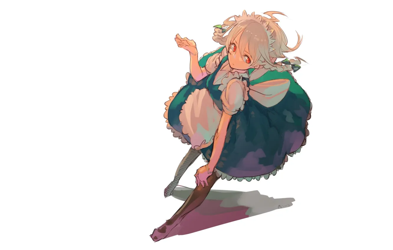 Photo wallpaper shadow, white background, braids, touhou, uniform, the maid, art, Izayoi Sakuya