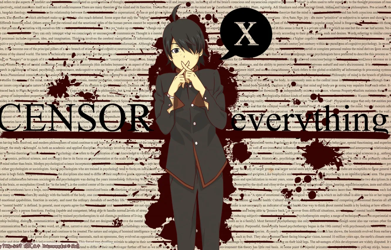 Photo wallpaper text, blood, gesture, blood spatter, Bakemonogatari, obsessed, Koyomi Araragi, History of monsters