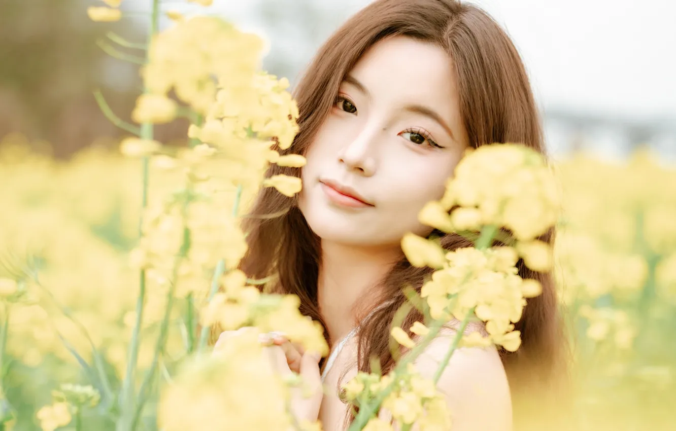 Photo wallpaper woman, smile, flowers, beautiful, model, pretty, asian, cute