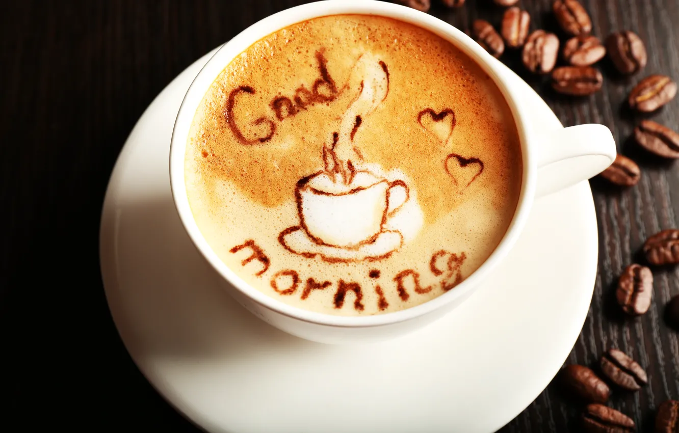 Photo wallpaper coffee, cup, beans, coffee, good morning