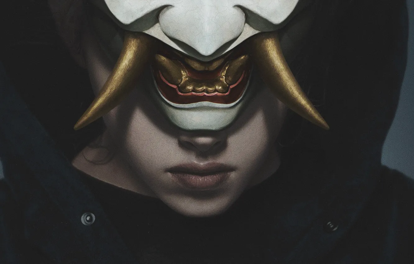 Photo wallpaper girl, mask, lips