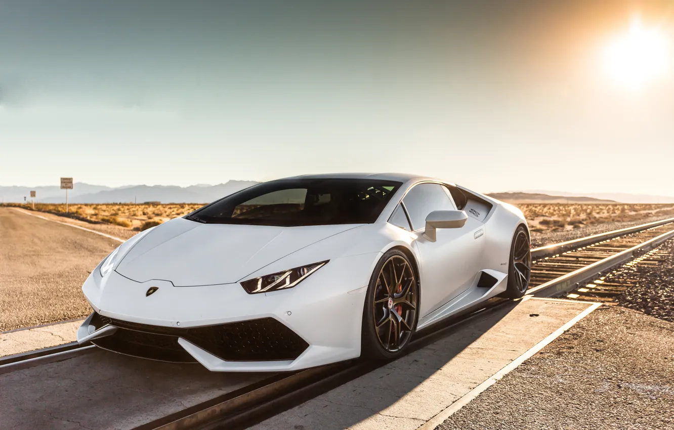 Photo wallpaper Lamborghini, White, Railway, Huracan