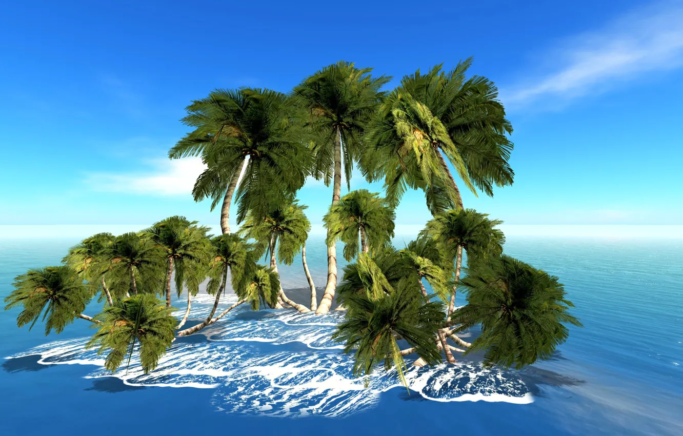 Photo wallpaper sea, the sky, palm trees, rendering, island