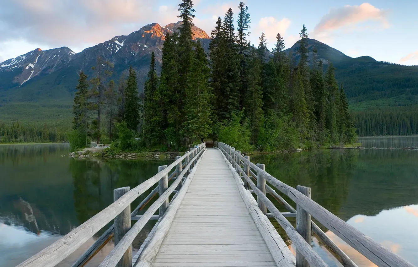 Photo wallpaper island, Albert, the bridge, Jasper national Park, Pyramid lake, Canada