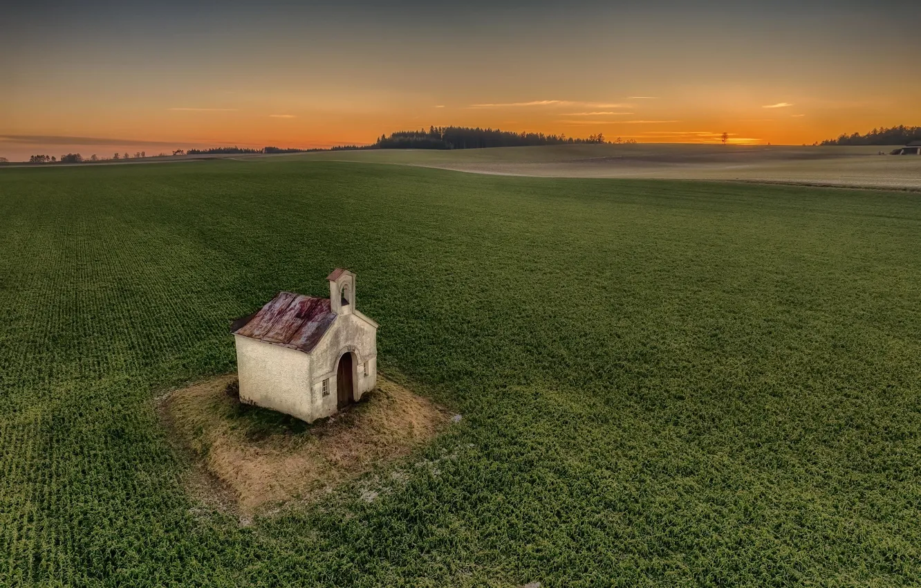 Photo wallpaper field, sunset, home