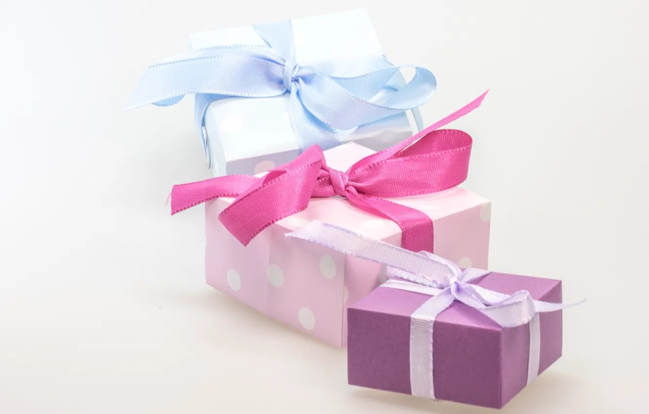 Photo wallpaper holiday, box, gift, tape, bow, bow, different