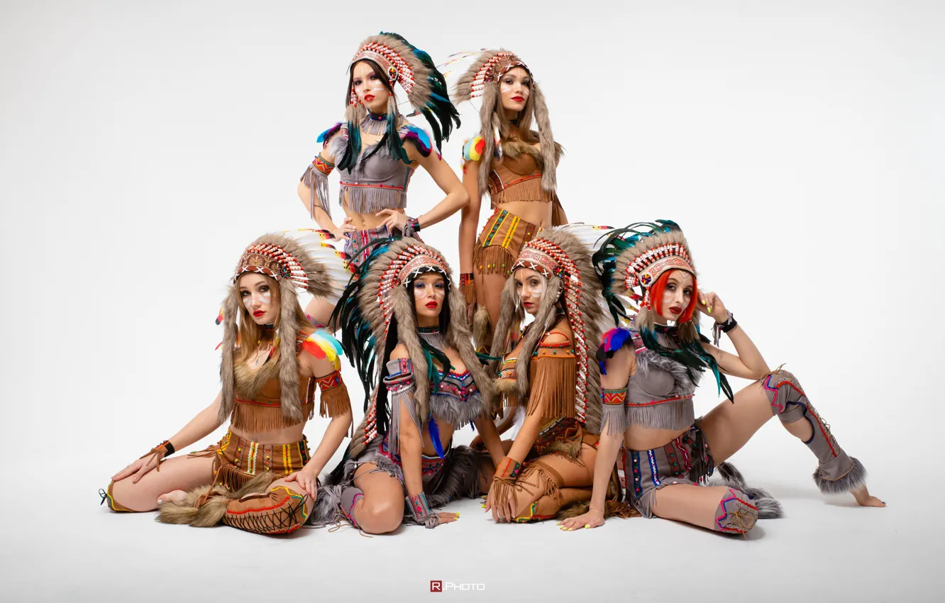 Photo wallpaper girls, light background, costumes, poses, Vitaly Rychkov