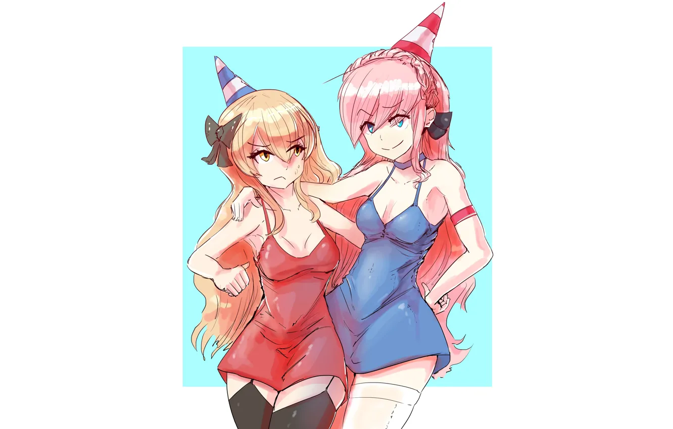 Photo wallpaper girl, sexy, cleavage, thighhighs, long hair, dress, boobs, anime