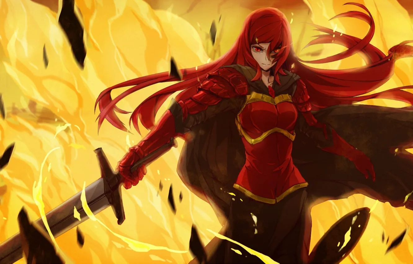 Photo wallpaper girl, lights, sword, art, pixiv fantasia, shanpao