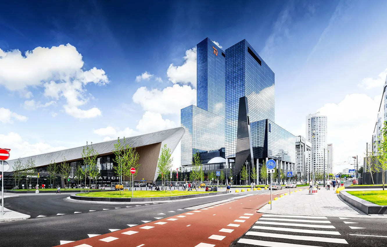 Photo wallpaper Park, people, street, Netherlands, Rotterdam, pedestrian, Central station new