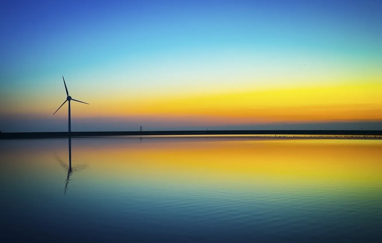 Photo wallpaper light, morning, windmills