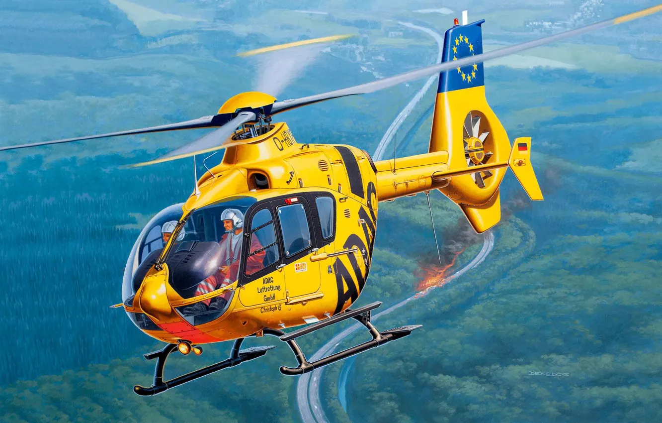 Photo wallpaper Germany, lifeguard, Airbus Helicopters H135, multipurpose light helicopter, Eurocopter EC135 ADAC