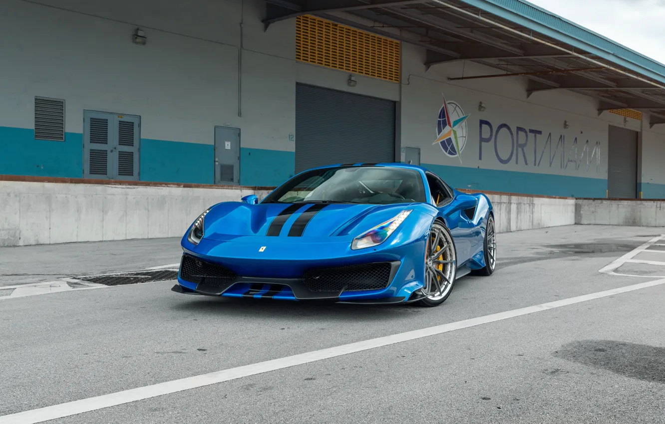 Photo wallpaper Ferrari, Blue, 488 Pista