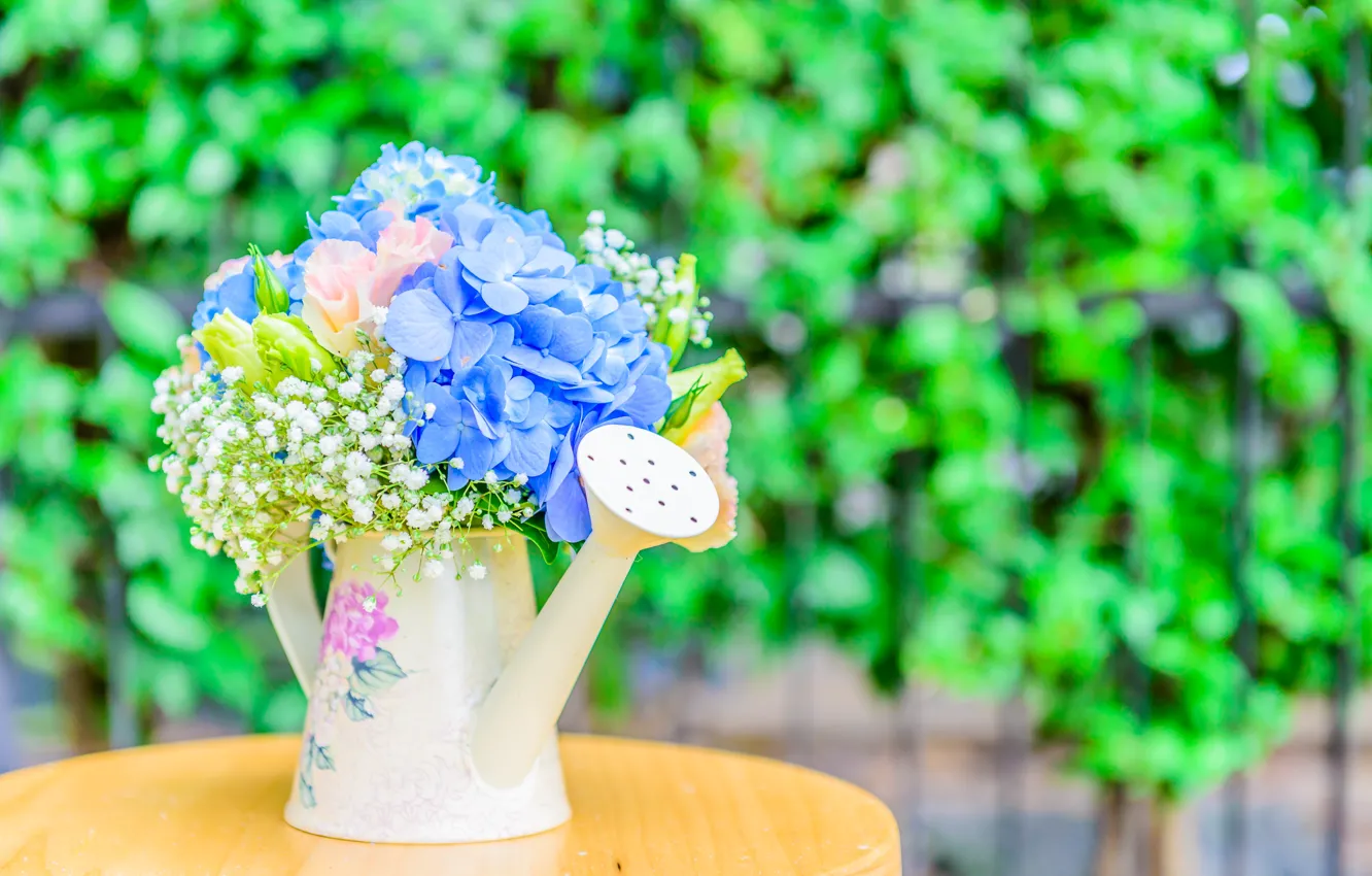 Photo wallpaper bouquet, lake, hydrangea