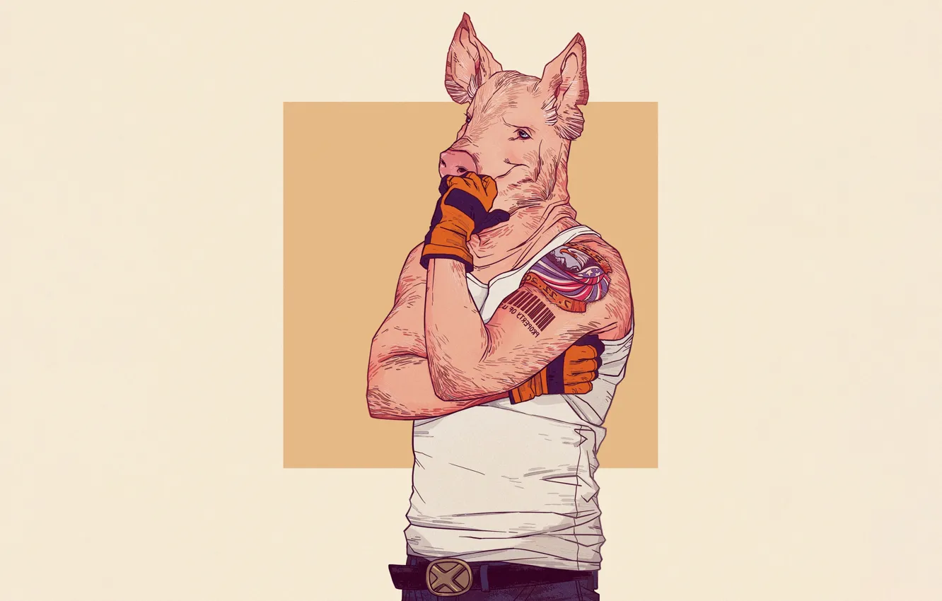 Photo wallpaper style, background, animal, minimalism, tattoo, art, tattoo, pig