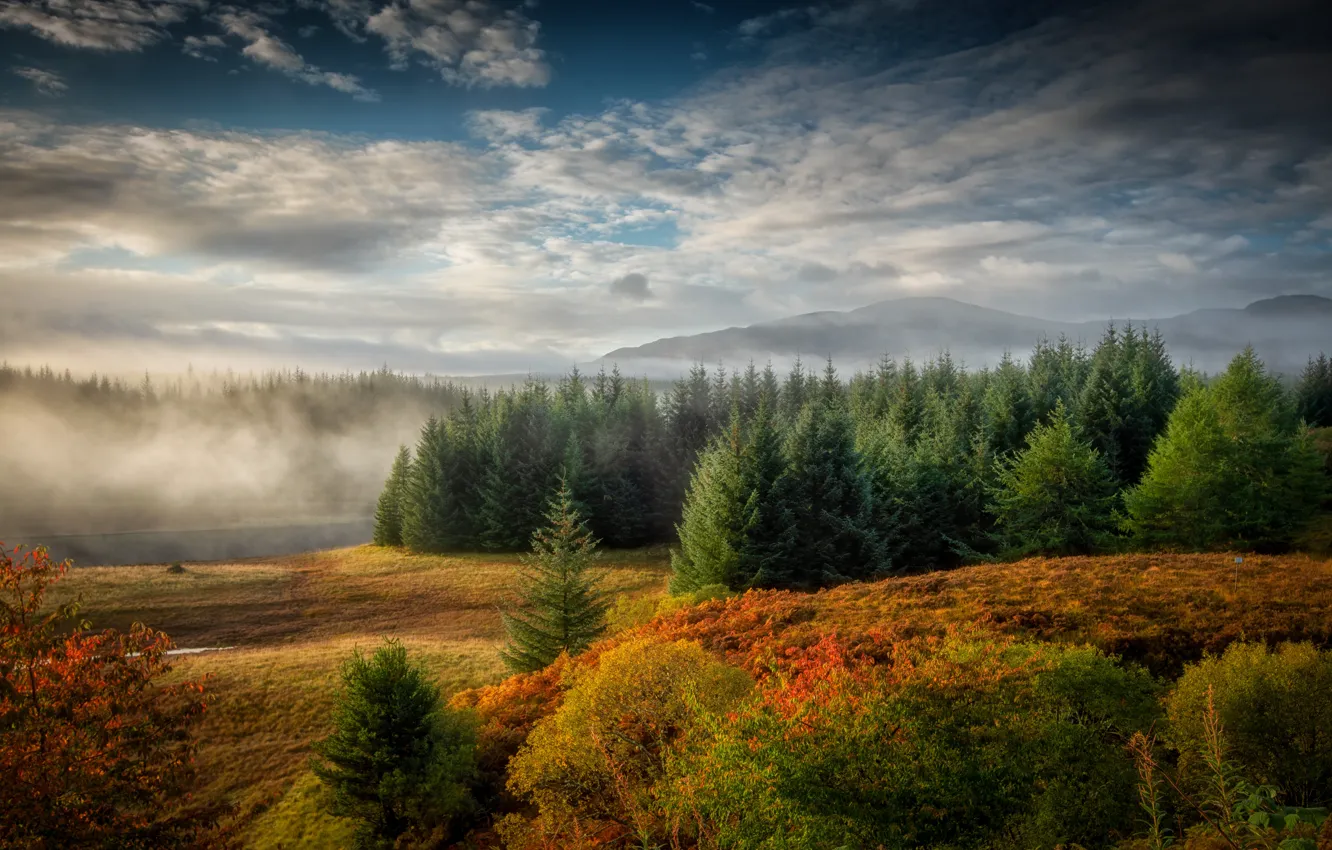 Photo wallpaper autumn, fog, river, Autumn, Scotland, Western Highlands