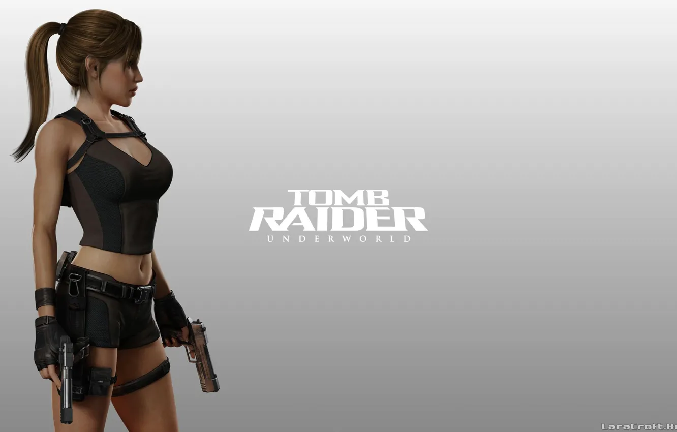 Photo wallpaper Girl, Background, Weapons, Tomb Raider, Underworld, Lara Croft
