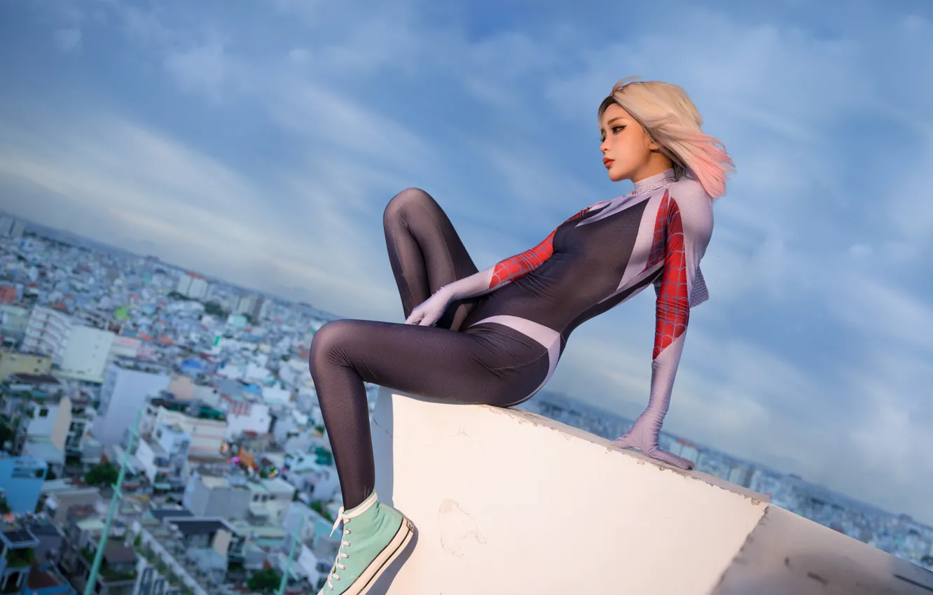 Photo wallpaper Asian, sky, model, women, cosplay, Marvel Comics, Gwen Stacy, women outdoors