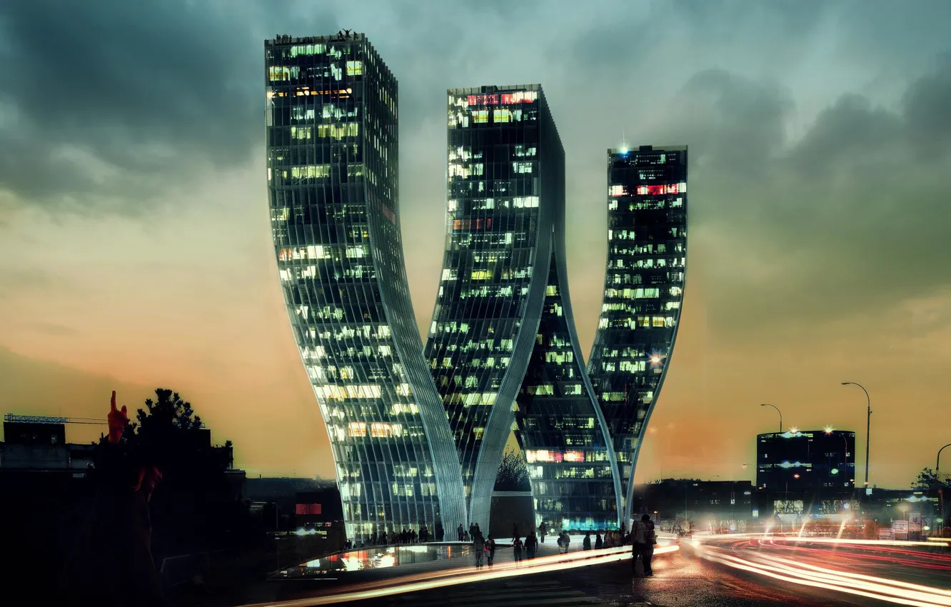 Photo wallpaper The building, the construction of Prague, Bjarke Ingels Group, the building project "Walter", 4 towers …