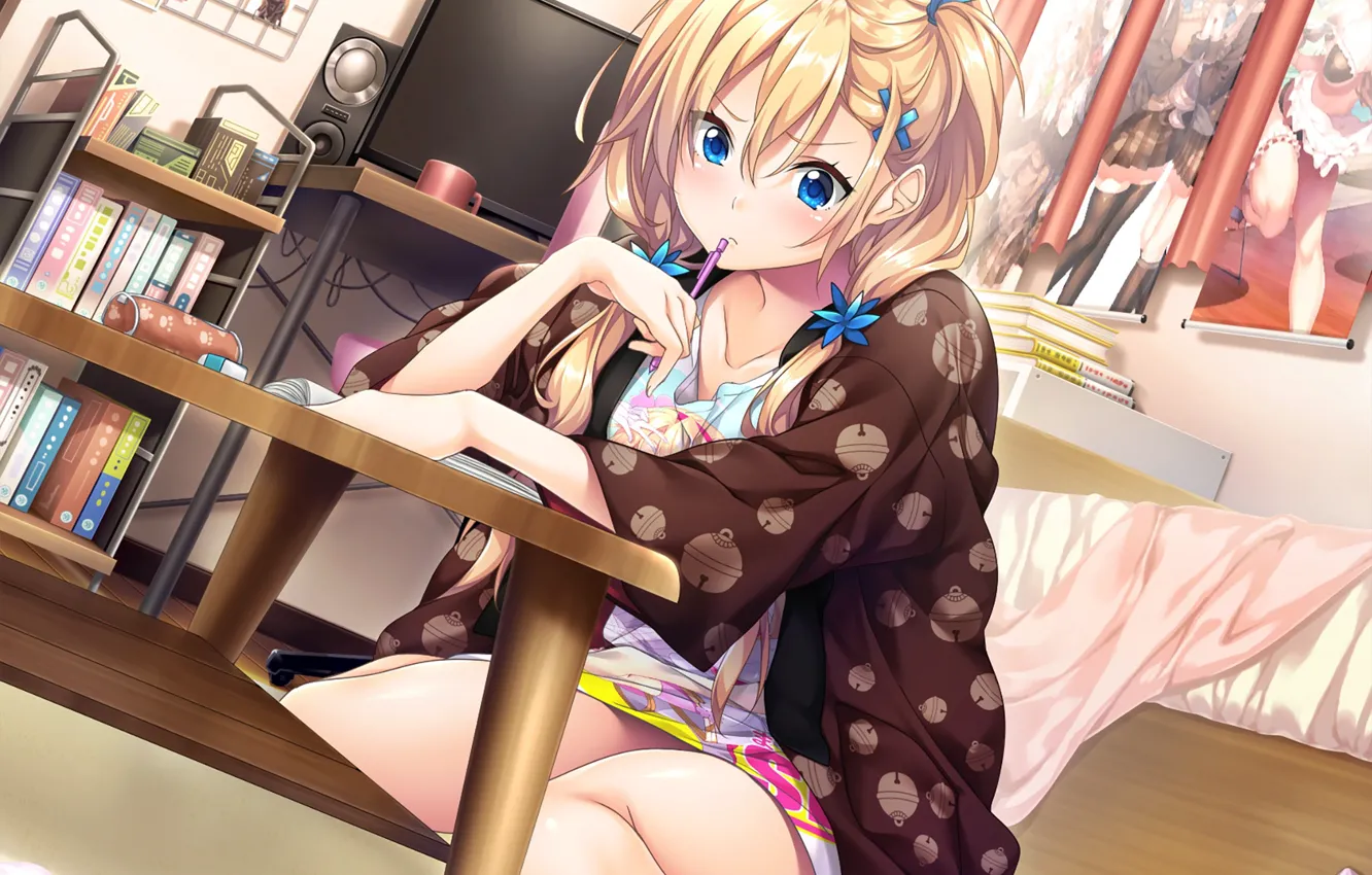 Photo wallpaper look, girl, table