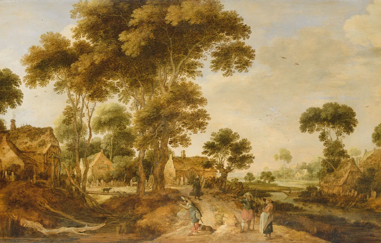 Photo wallpaper landscape, oil, picture, 1625, Gillis de Hondekuter, Gillis de Hondecoeter, Country road