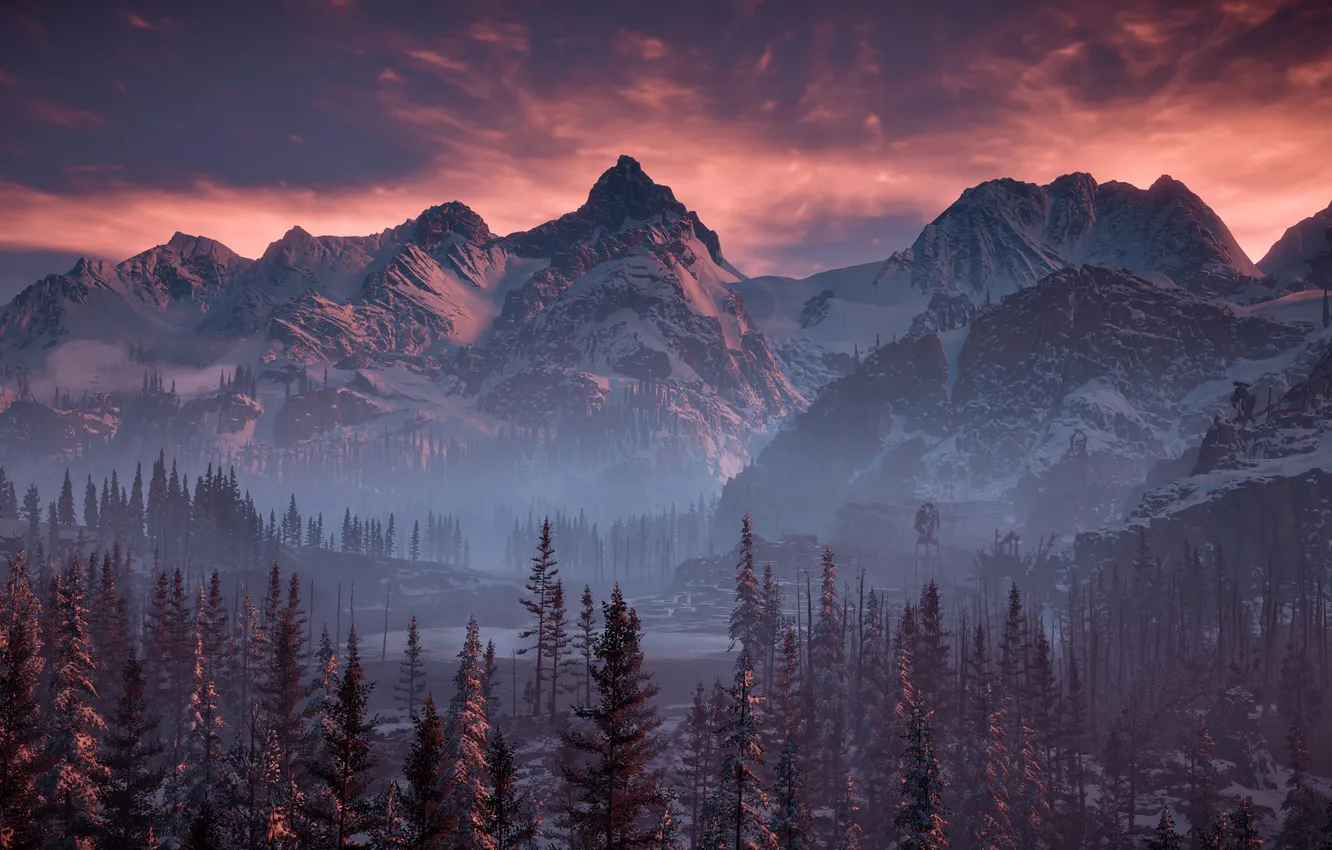 Photo wallpaper sky, trees, nature, games, mountains, Horizon Zero Dawn, xbox games, PC Games