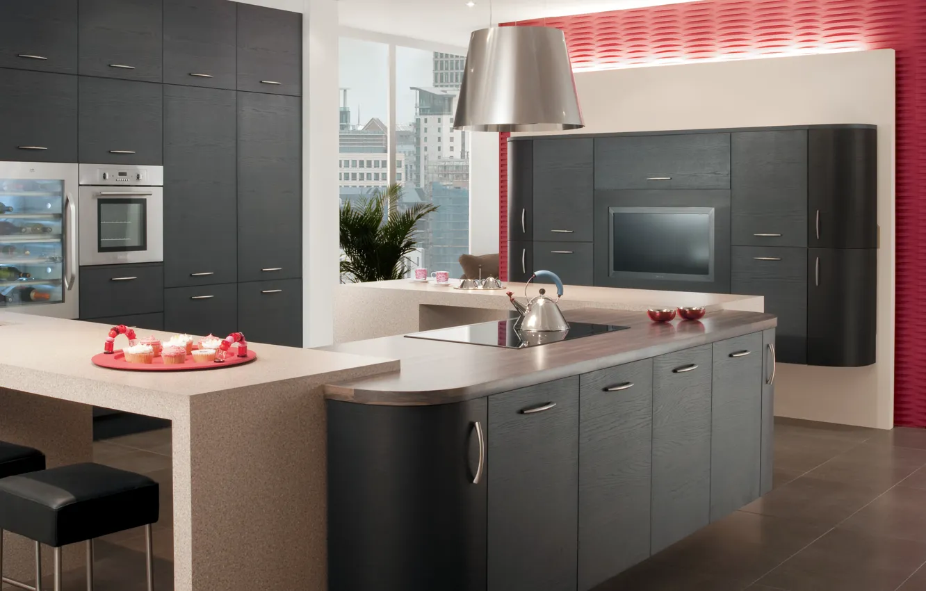 Photo wallpaper design, the city, style, interior, kitchen, living room, city apartment