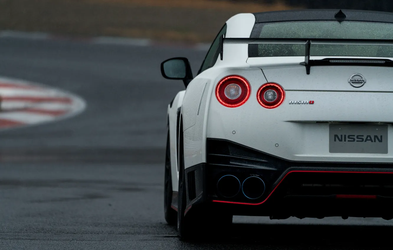 Photo wallpaper white, wing, Nissan, GT-R, R35, Nismo, feed, 2019