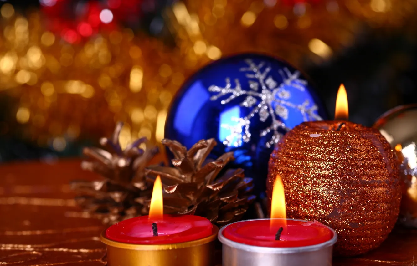 Photo wallpaper balls, holiday, Christmas, Candles, New year, christmas, new year, happy new year