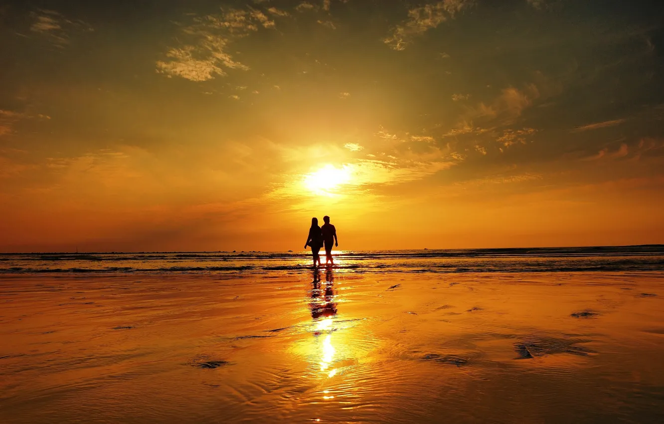 Photo wallpaper sea, the sky, sunset, pair